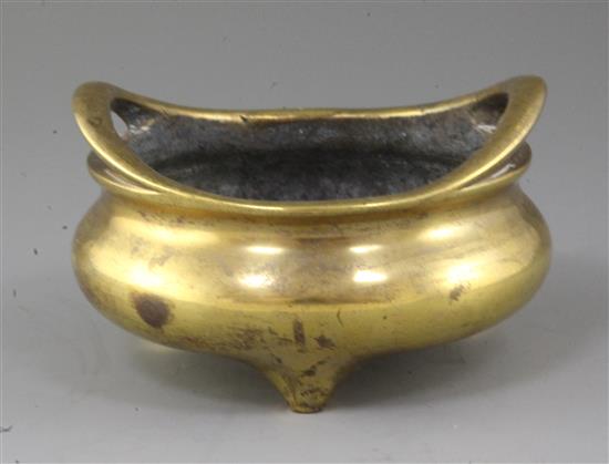 A Chinese bronze ding censer, Xuande mark but 18th/19th century, diameter 15cm